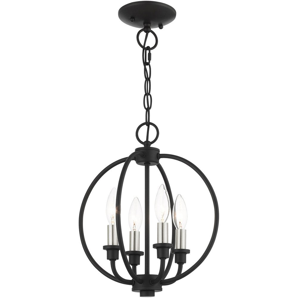 Black Four Light Metal Dimmable Chandelier With Shades