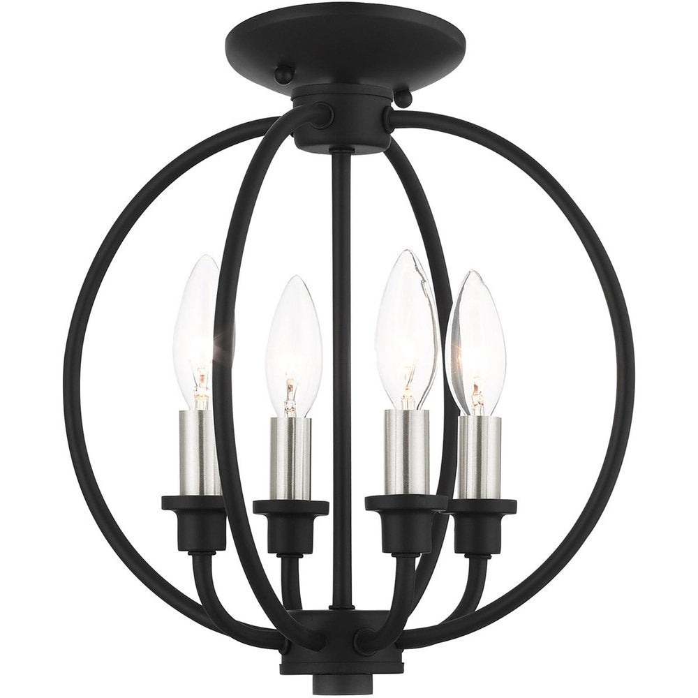 Black Four Light Metal Dimmable Chandelier With Shades