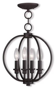 Bronze Four Light Metal Dimmable Chandelier With Shades