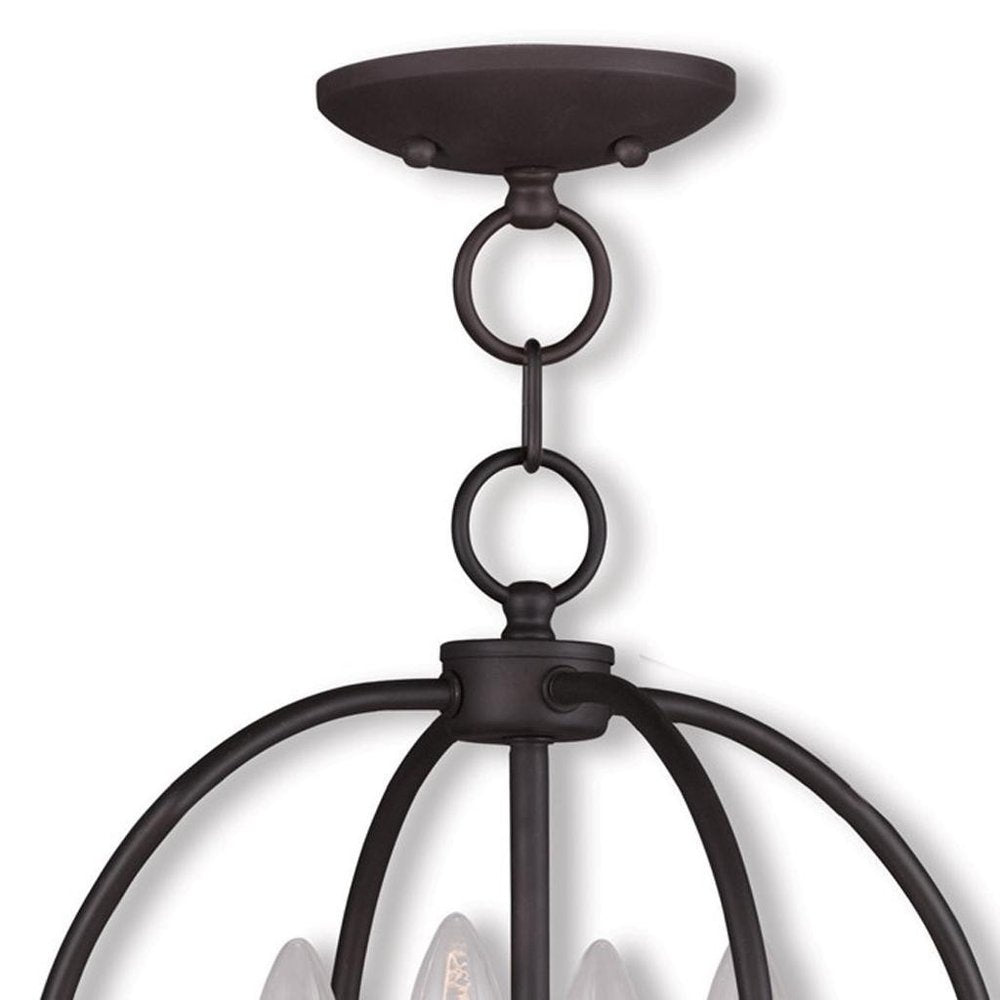 Bronze Four Light Metal Dimmable Chandelier With Shades
