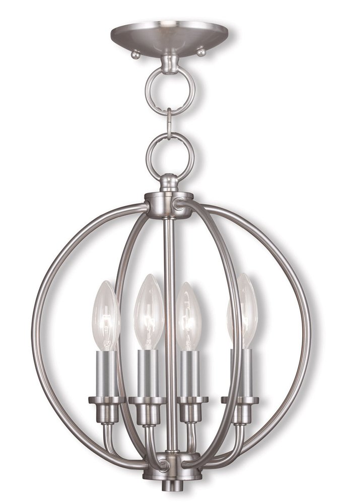 Nickel Four Light Metal Dimmable Chandelier With Shades
