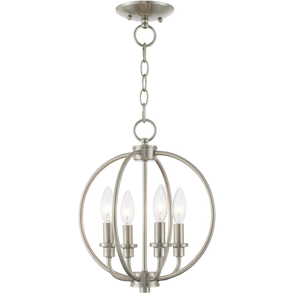 Nickel Four Light Metal Dimmable Chandelier With Shades