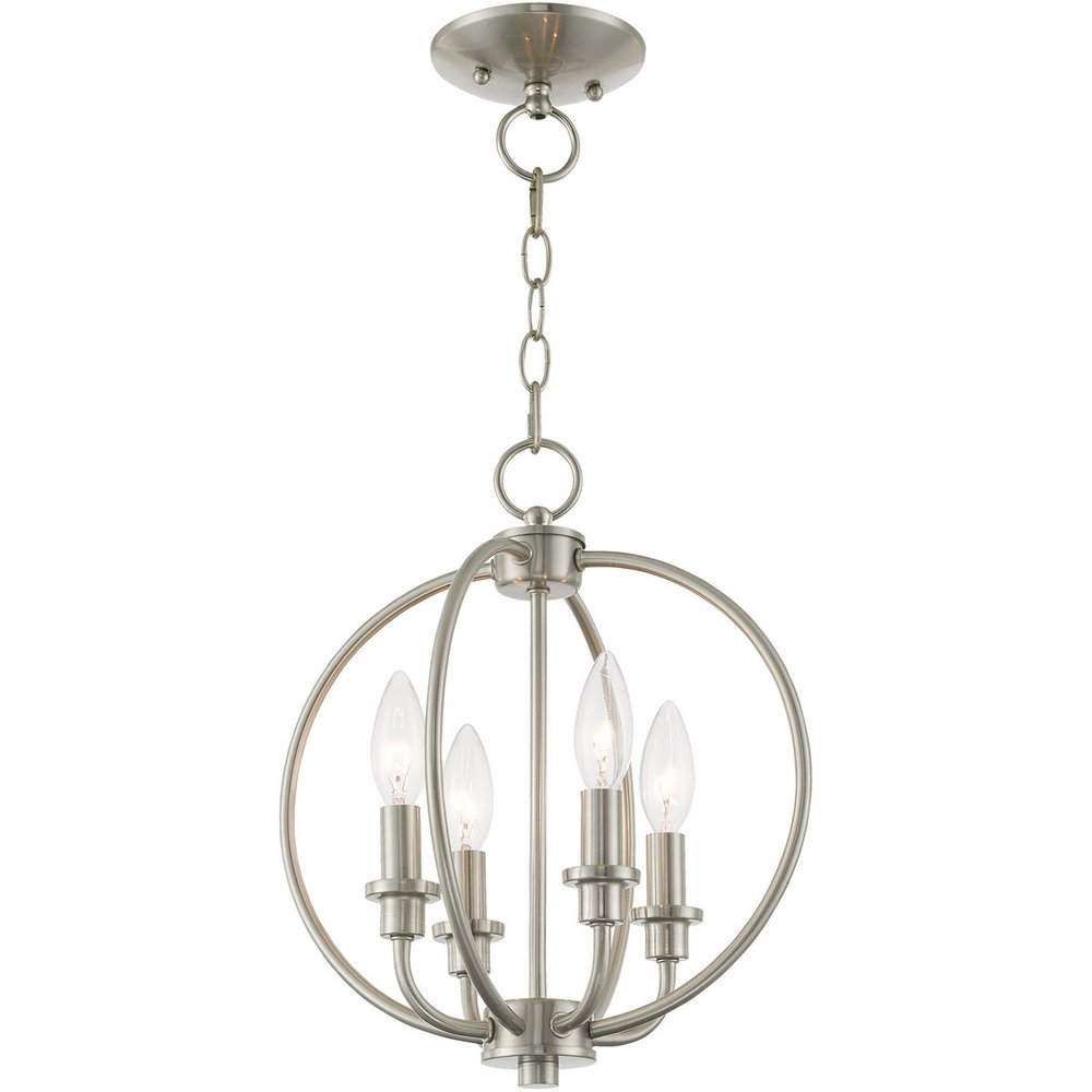 Nickel Four Light Metal Dimmable Chandelier With Shades