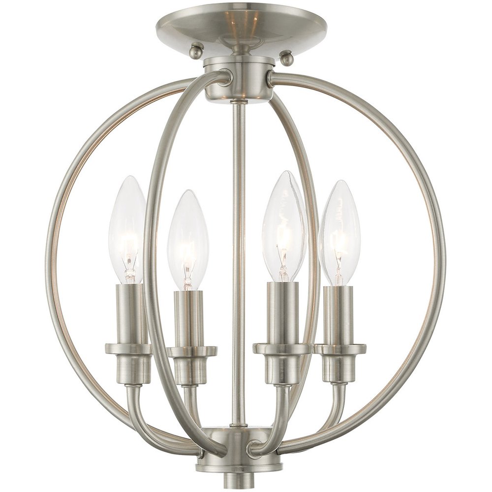 Nickel Four Light Metal Dimmable Chandelier With Shades