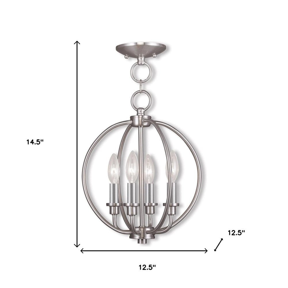 Nickel Four Light Metal Dimmable Chandelier With Shades