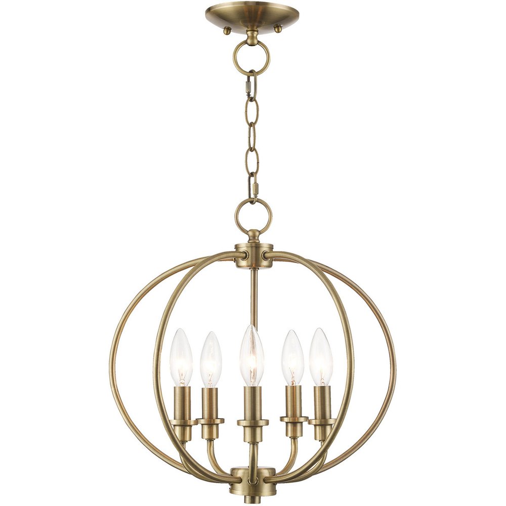 Antiqued Brass Five Light Metal Dimmable Chandelier With Shades