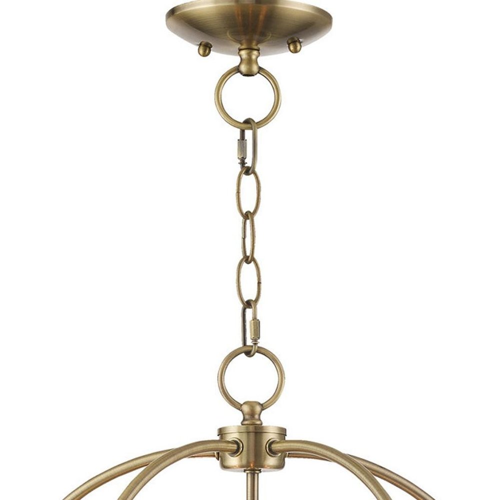 Antiqued Brass Five Light Metal Dimmable Chandelier With Shades