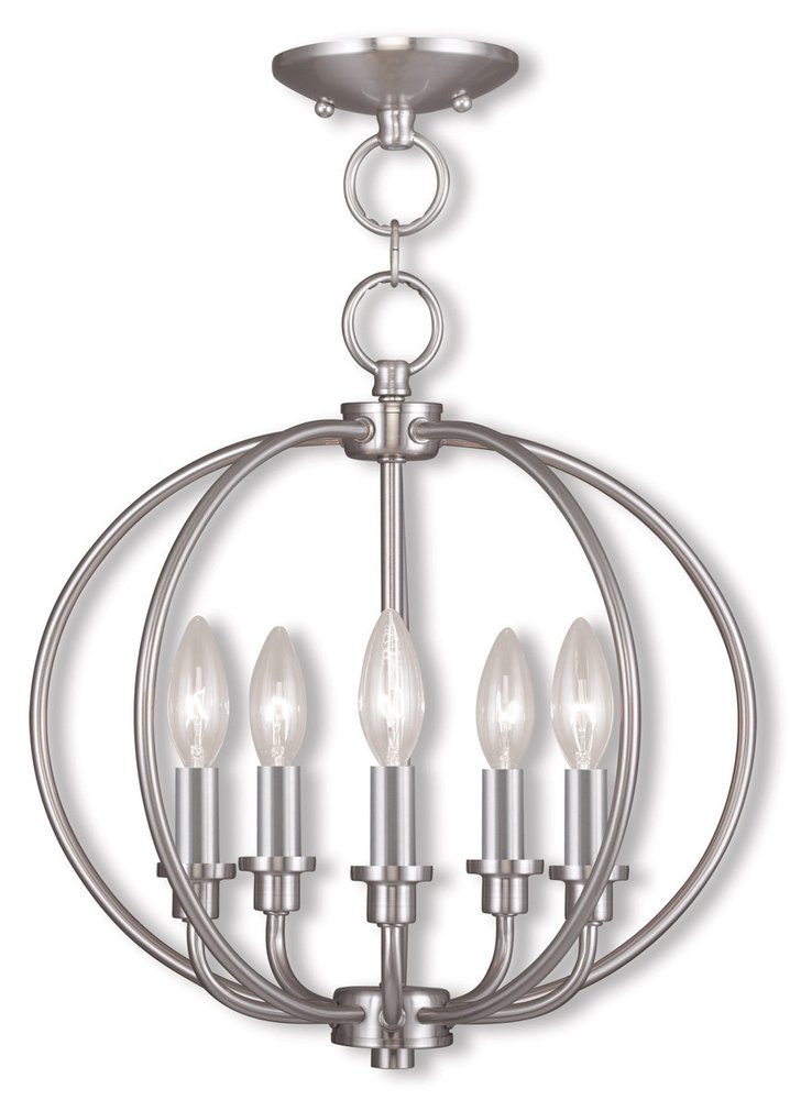 Nickel Five Light Metal Dimmable Chandelier With Shades