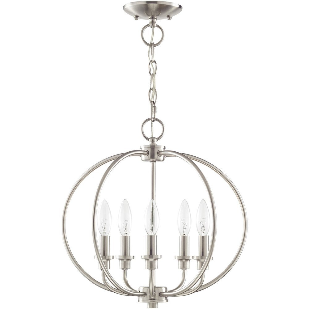 Nickel Five Light Metal Dimmable Chandelier With Shades