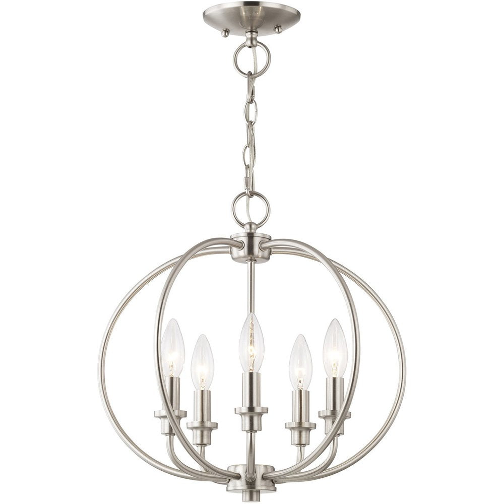 Nickel Five Light Metal Dimmable Chandelier With Shades