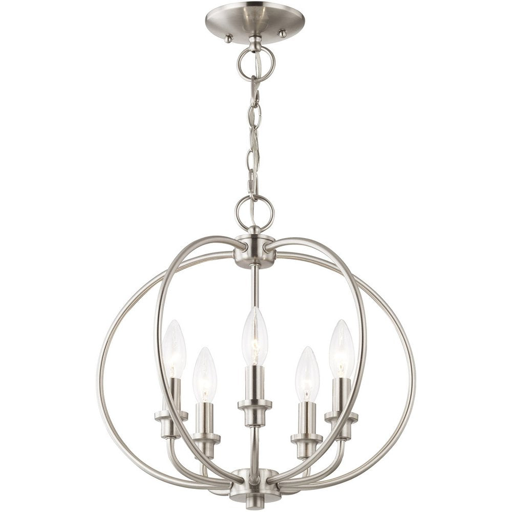 Nickel Five Light Metal Dimmable Chandelier With Shades