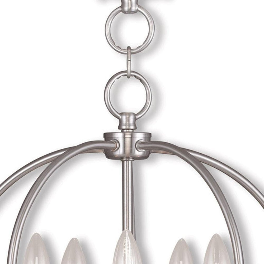 Nickel Five Light Metal Dimmable Chandelier With Shades