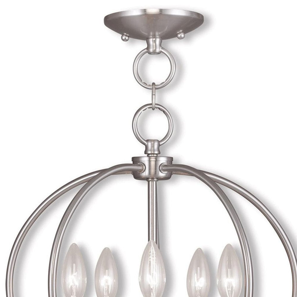 Nickel Five Light Metal Dimmable Chandelier With Shades