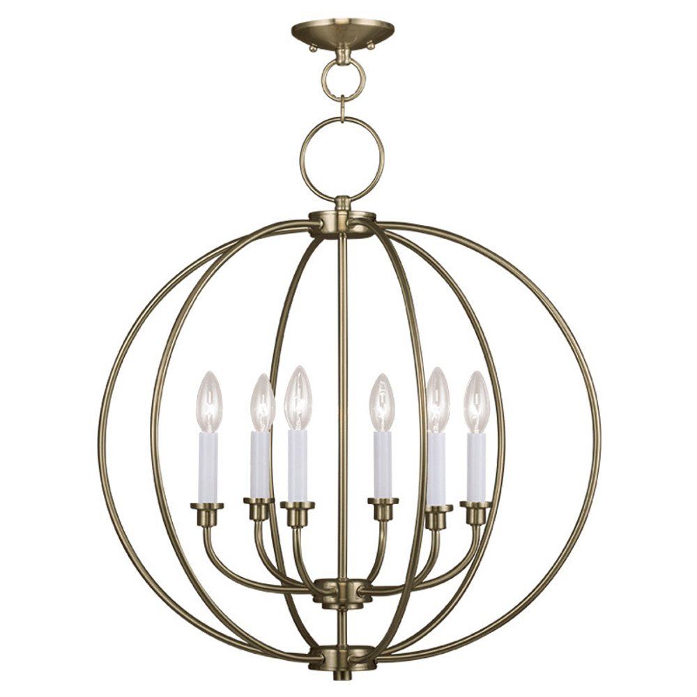 Brass Six Light Metal Dimmable Chandelier With Shades