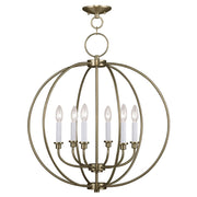 Brass Six Light Metal Dimmable Chandelier With Shades
