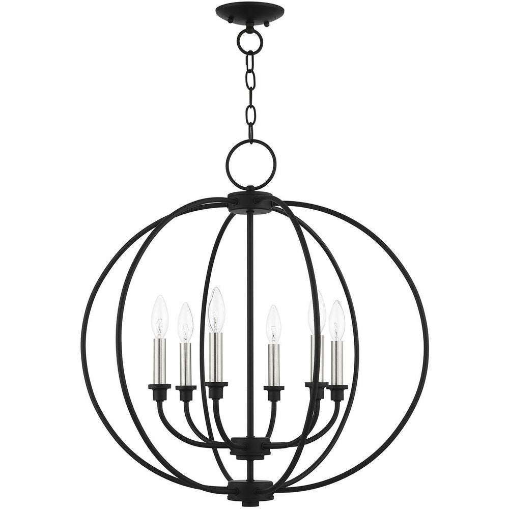 Black Six Light Metal Dimmable Chandelier With Shades