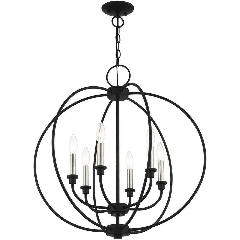 Black Six Light Metal Dimmable Chandelier With Shades