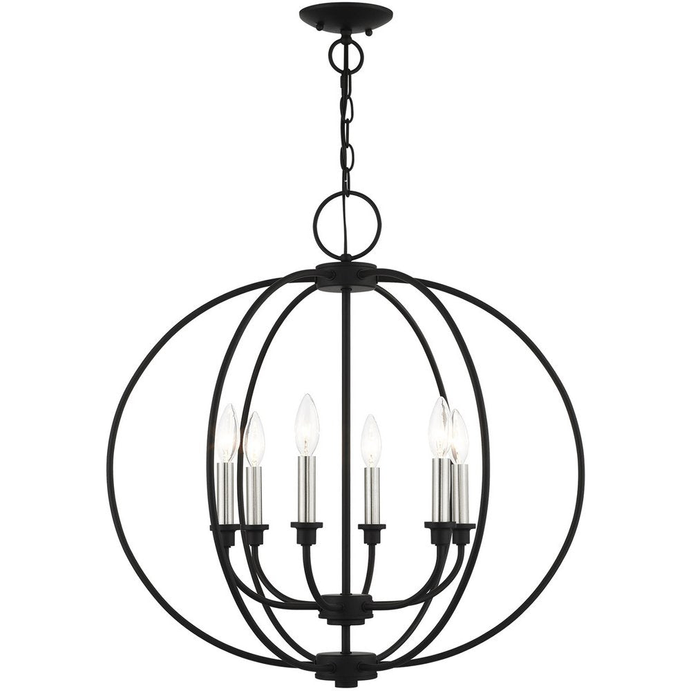 Black Six Light Metal Dimmable Chandelier With Shades
