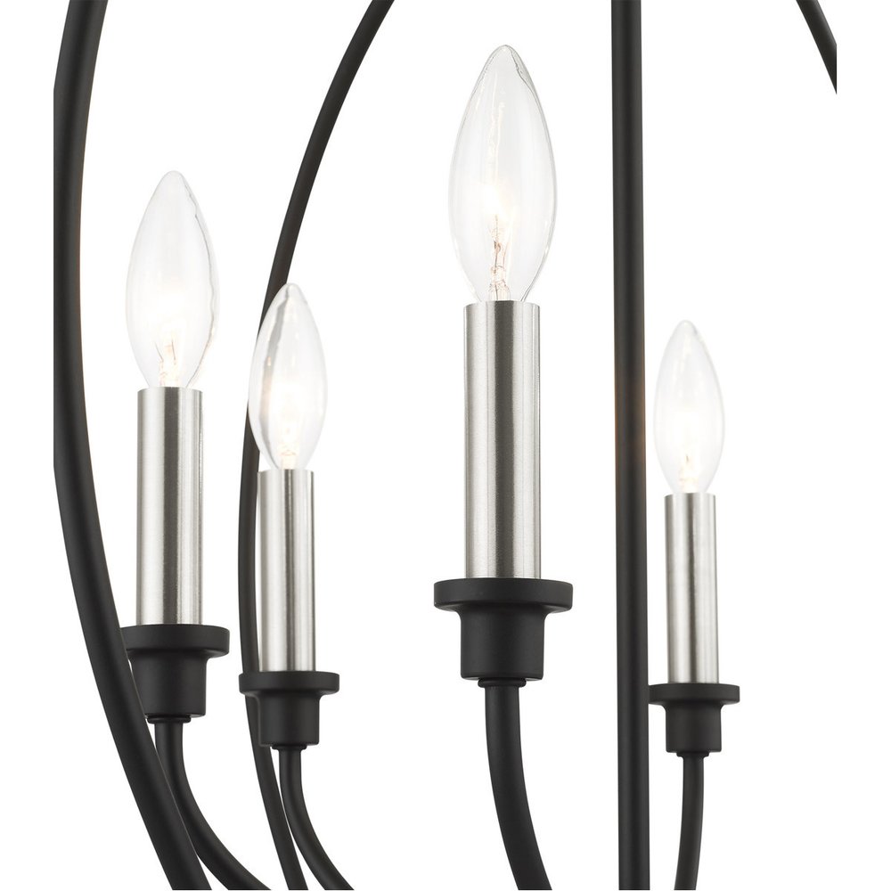 Black Six Light Metal Dimmable Chandelier With Shades