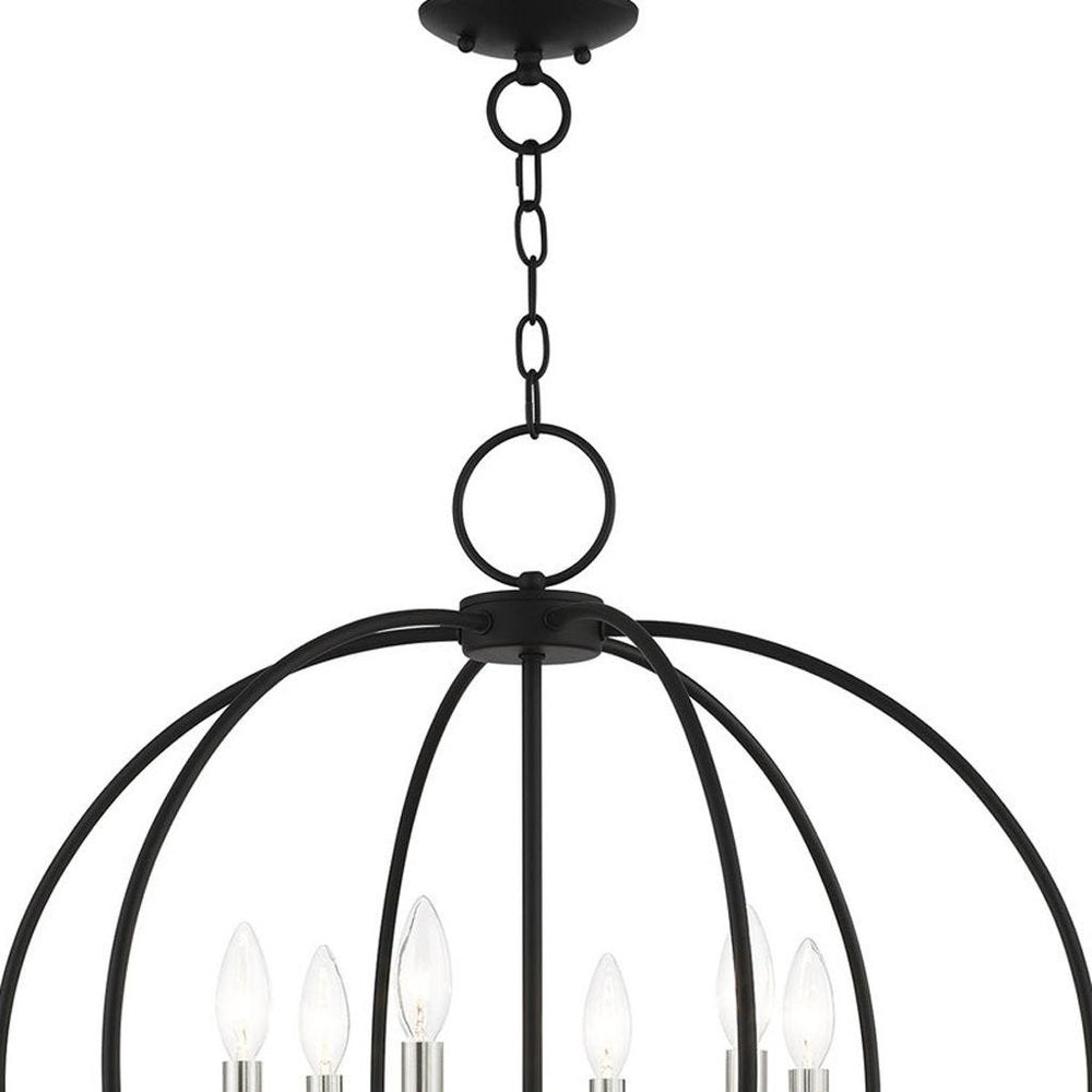 Black Six Light Metal Dimmable Chandelier With Shades