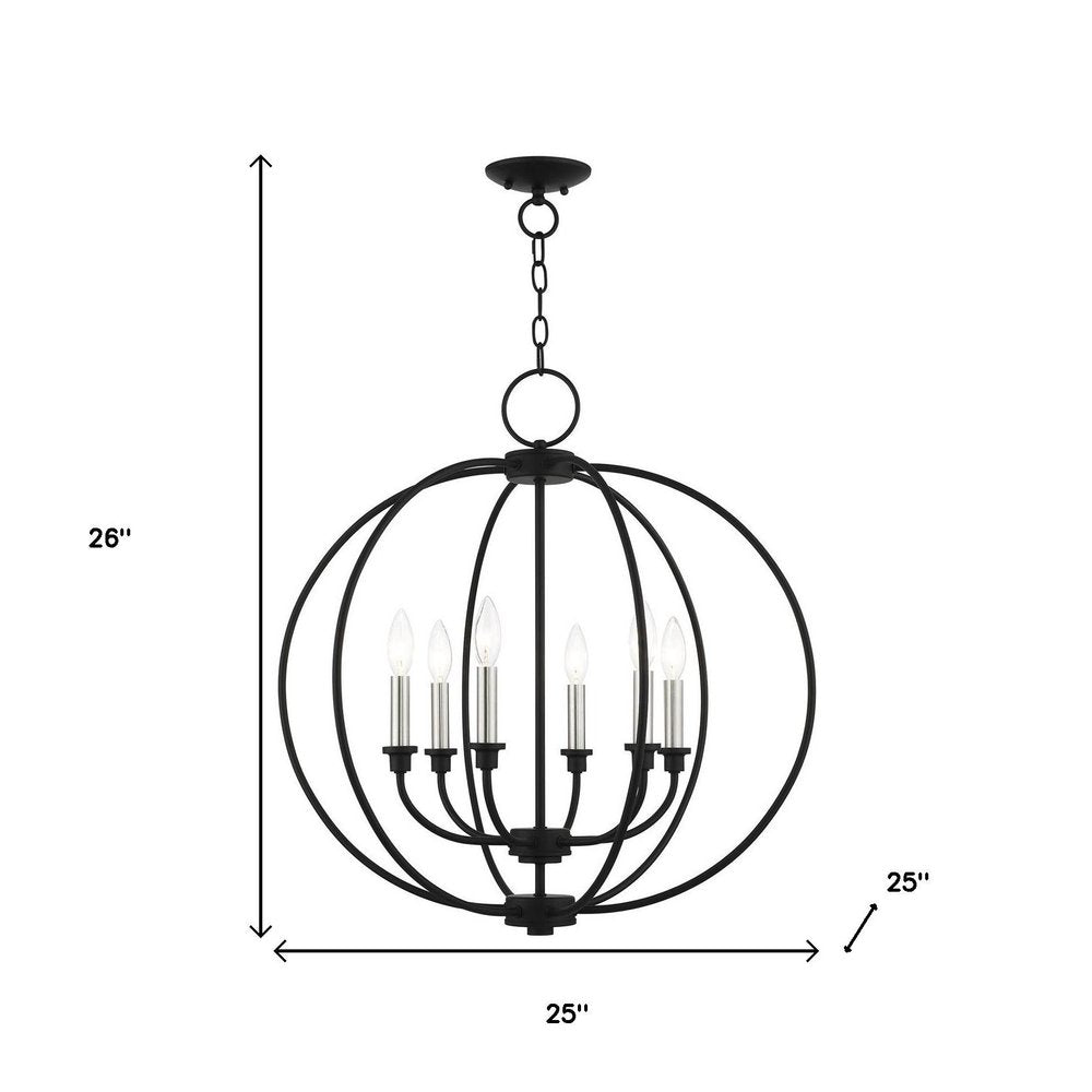 Black Six Light Metal Dimmable Chandelier With Shades