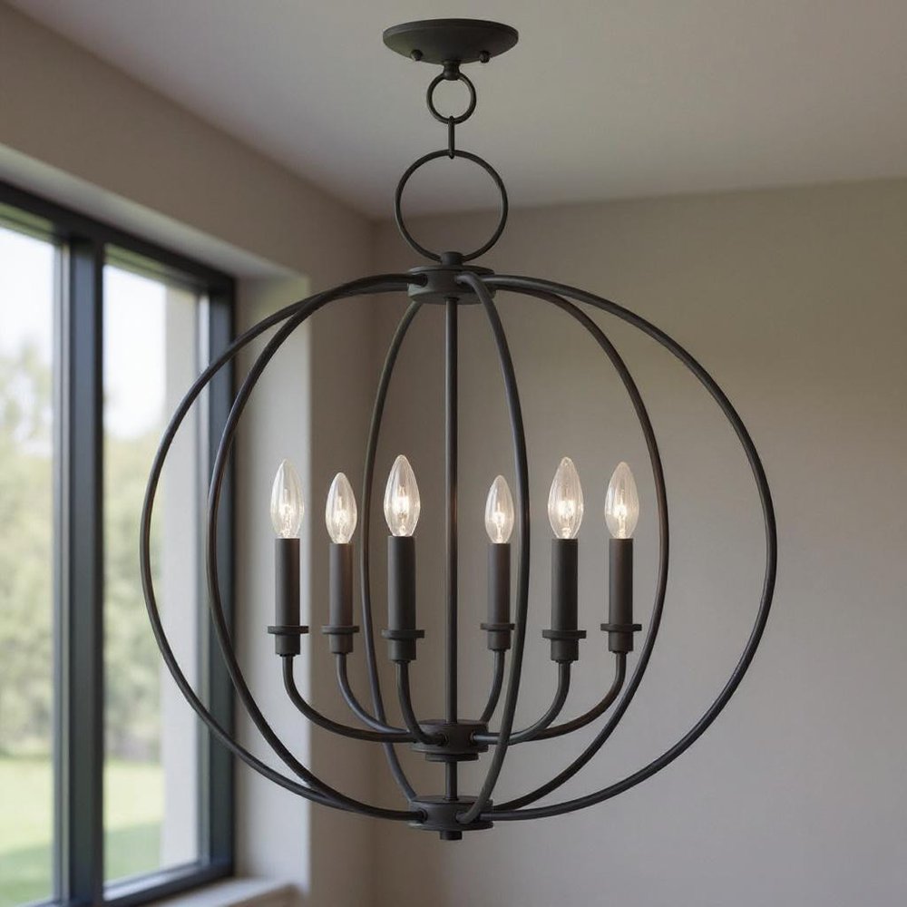 Bronze Six Light Metal Dimmable Chandelier With Shades