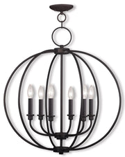 Bronze Six Light Dimmable Chandelier With Shades