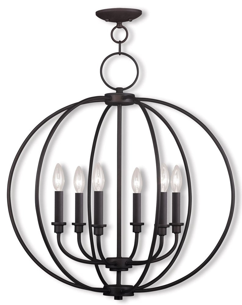 Bronze Six Light Metal Dimmable Chandelier With Shades