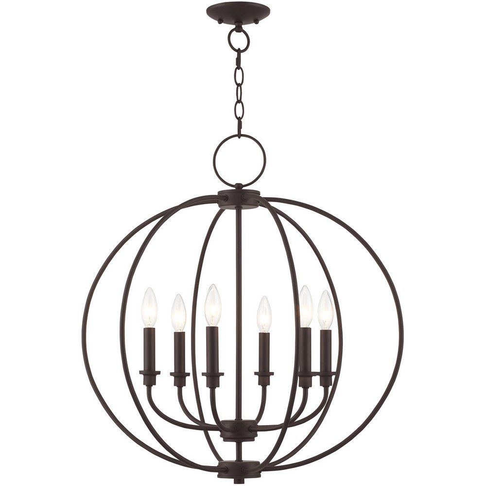 Bronze Six Light Dimmable Chandelier With Shades