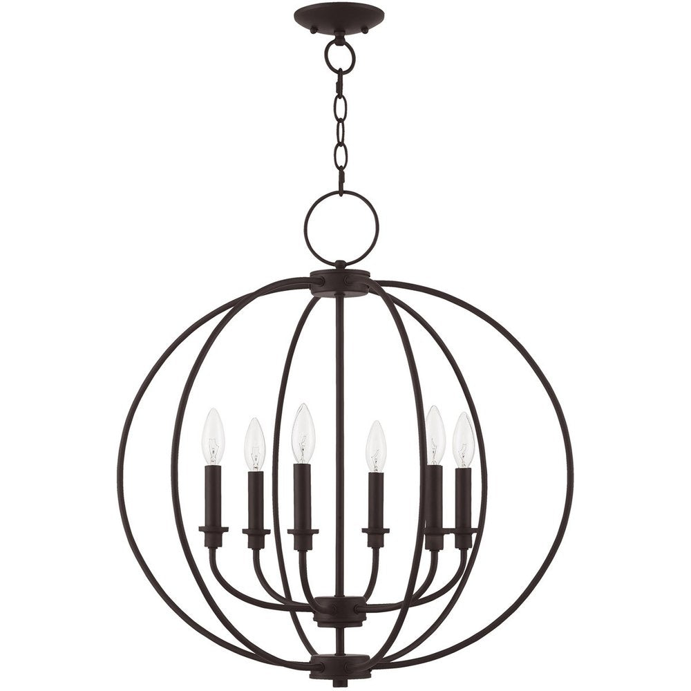 Bronze Six Light Metal Dimmable Chandelier With Shades