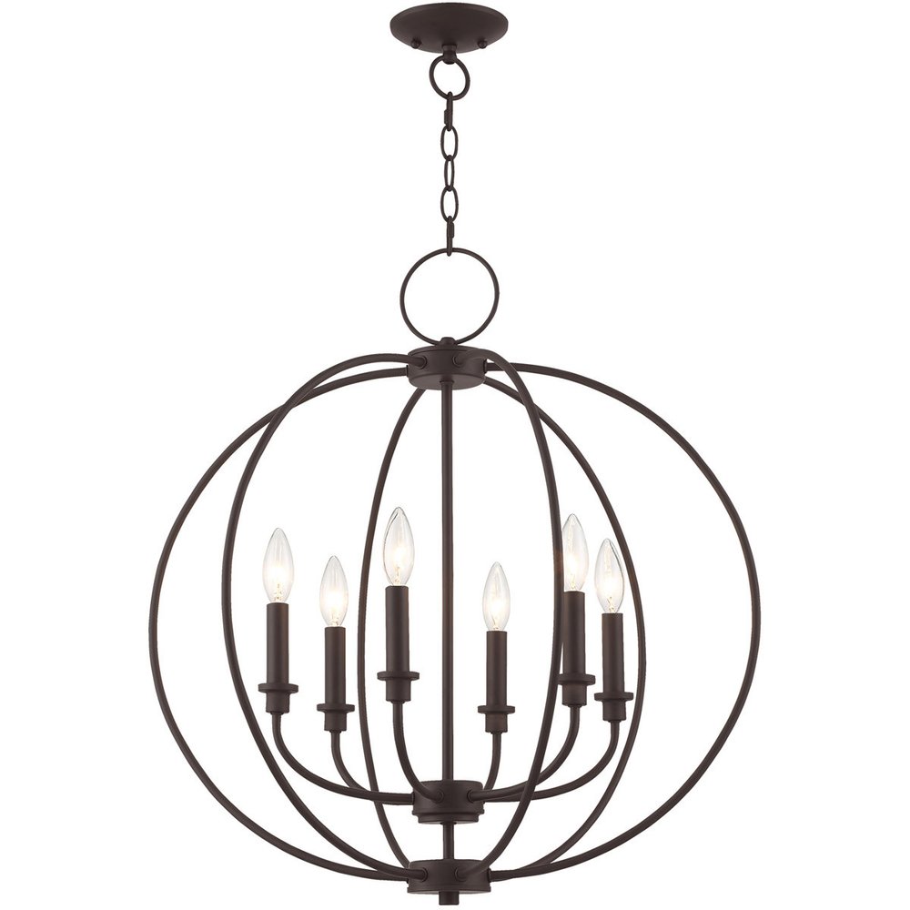 Bronze Six Light Dimmable Chandelier With Shades