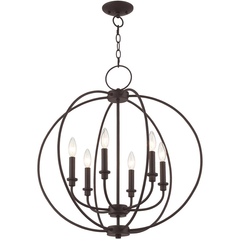 Bronze Six Light Dimmable Chandelier With Shades