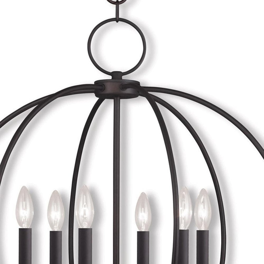 Bronze Six Light Metal Dimmable Chandelier With Shades