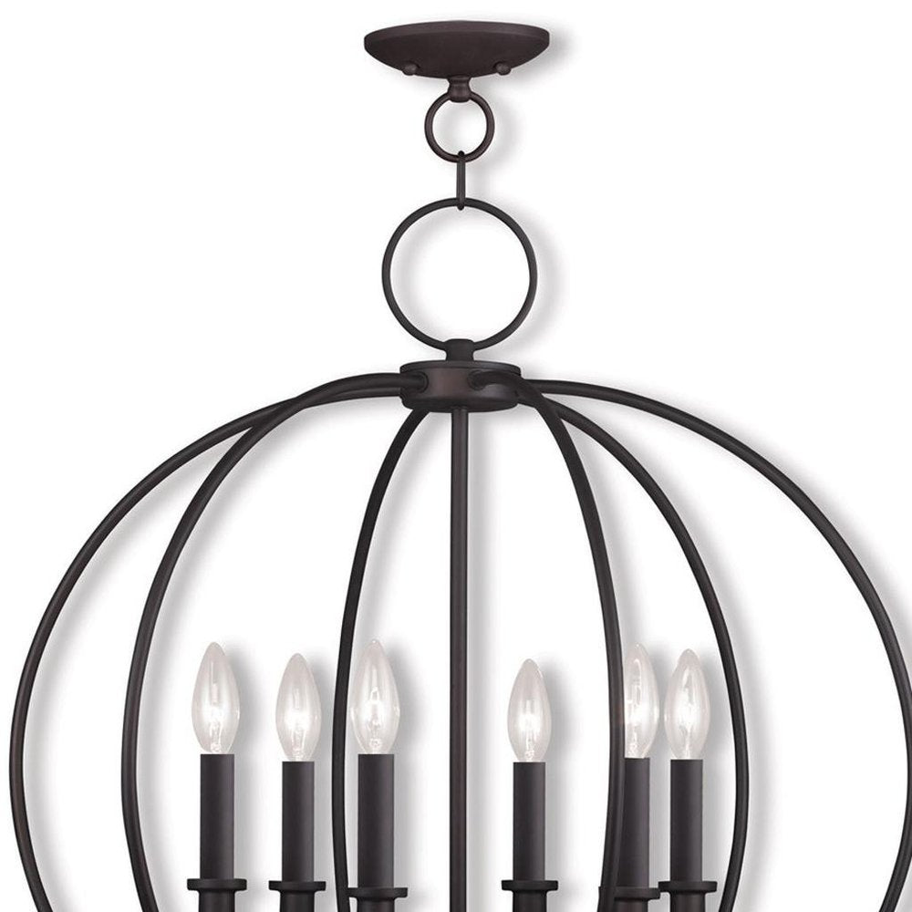 Bronze Six Light Metal Dimmable Chandelier With Shades