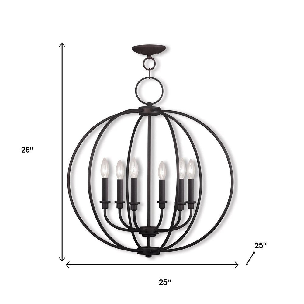 Bronze Six Light Dimmable Chandelier With Shades