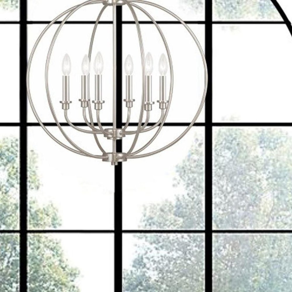 Nickel Six Light Metal Dimmable Chandelier With Shades