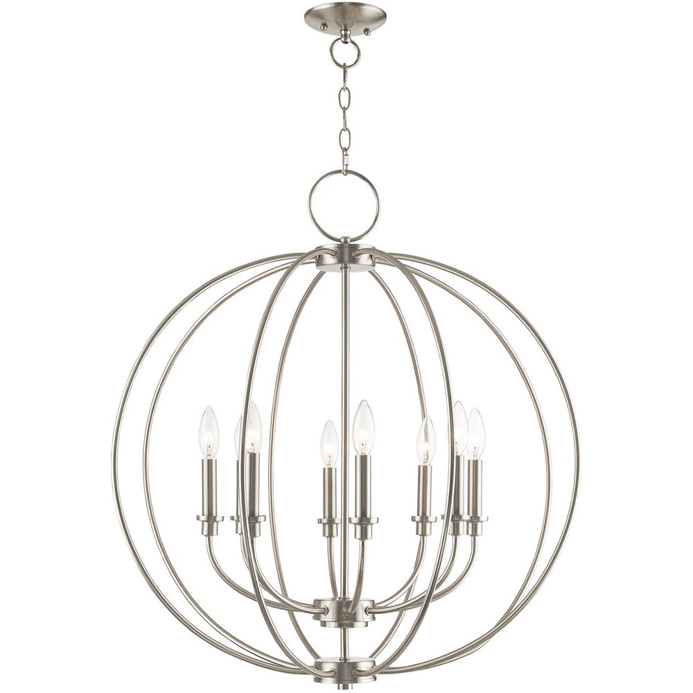 Nickel Eight Light Metal Dimmable Chandelier With Shades