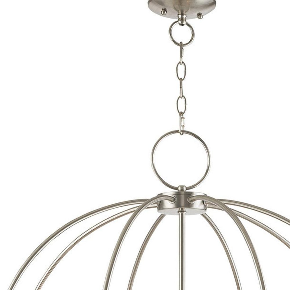 Nickel Eight Light Metal Dimmable Chandelier With Shades