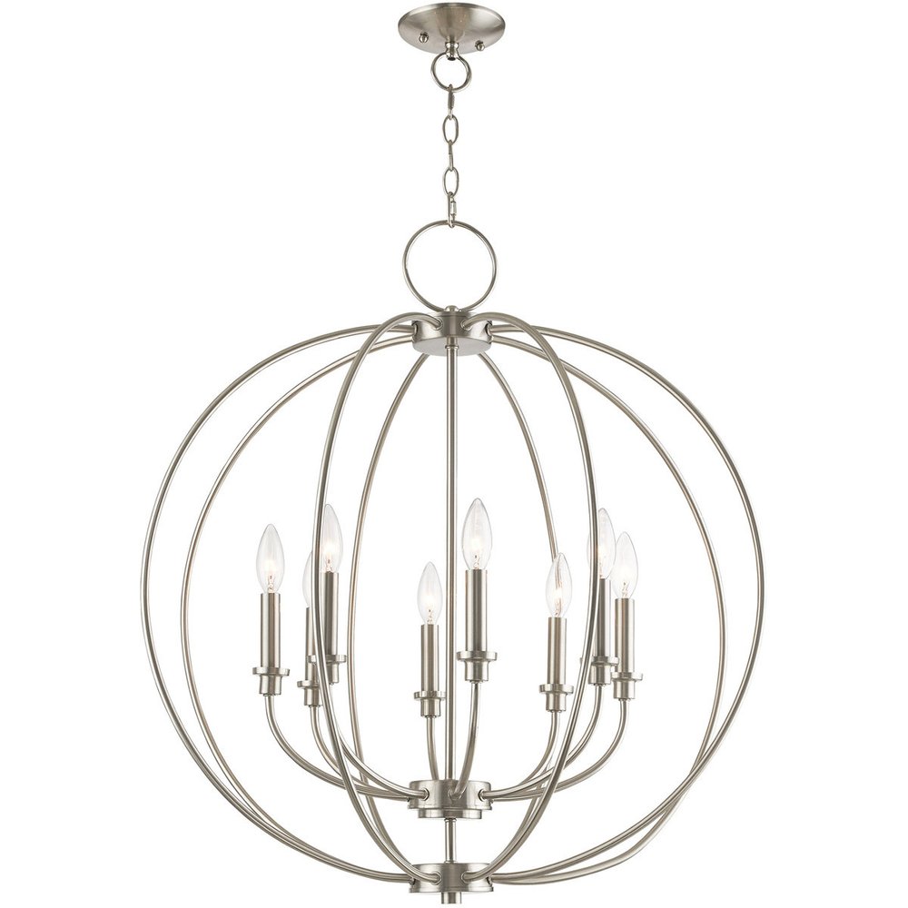 Nickel Eight Light Metal Dimmable Chandelier With Shades