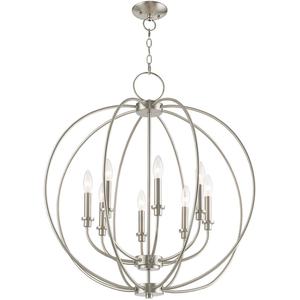 Nickel Eight Light Metal Dimmable Chandelier With Shades