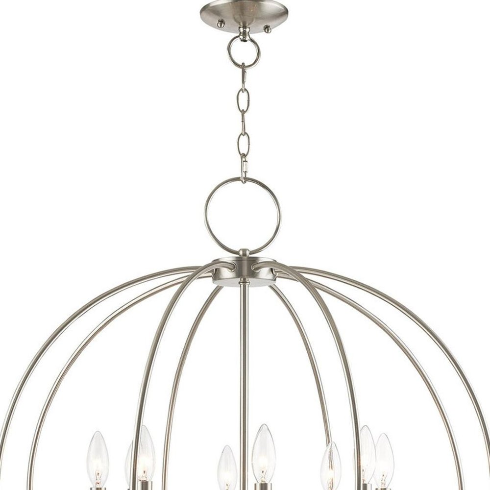 Nickel Eight Light Metal Dimmable Chandelier With Shades