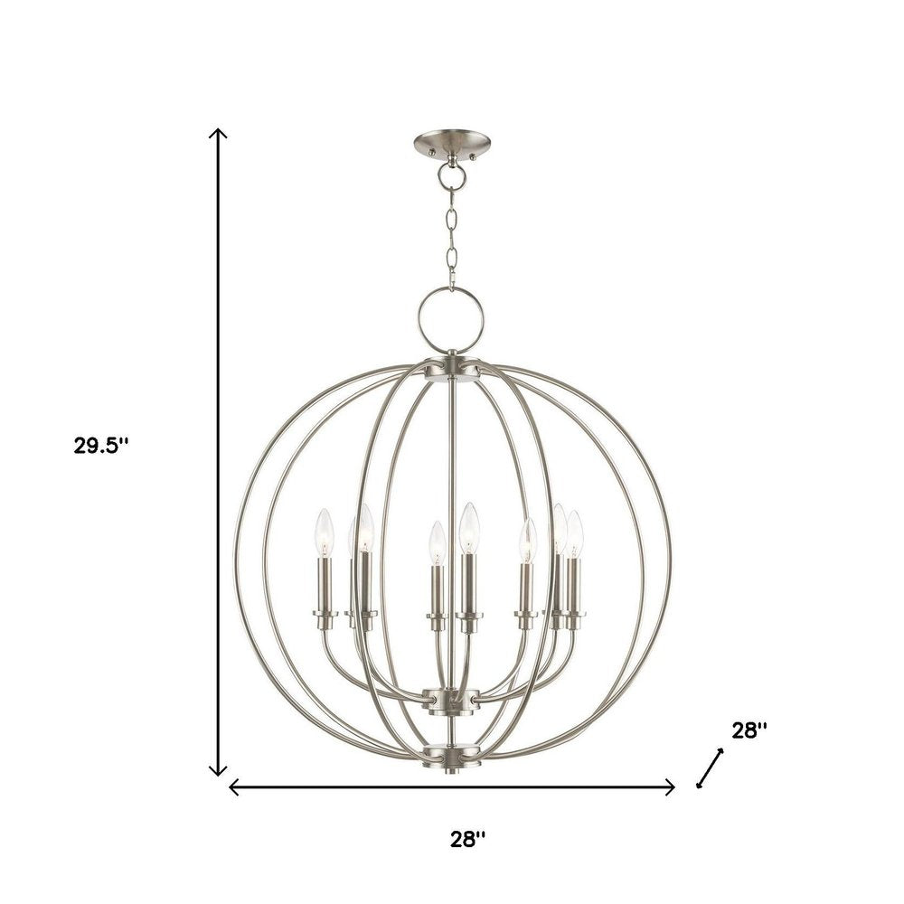 Nickel Eight Light Metal Dimmable Chandelier With Shades
