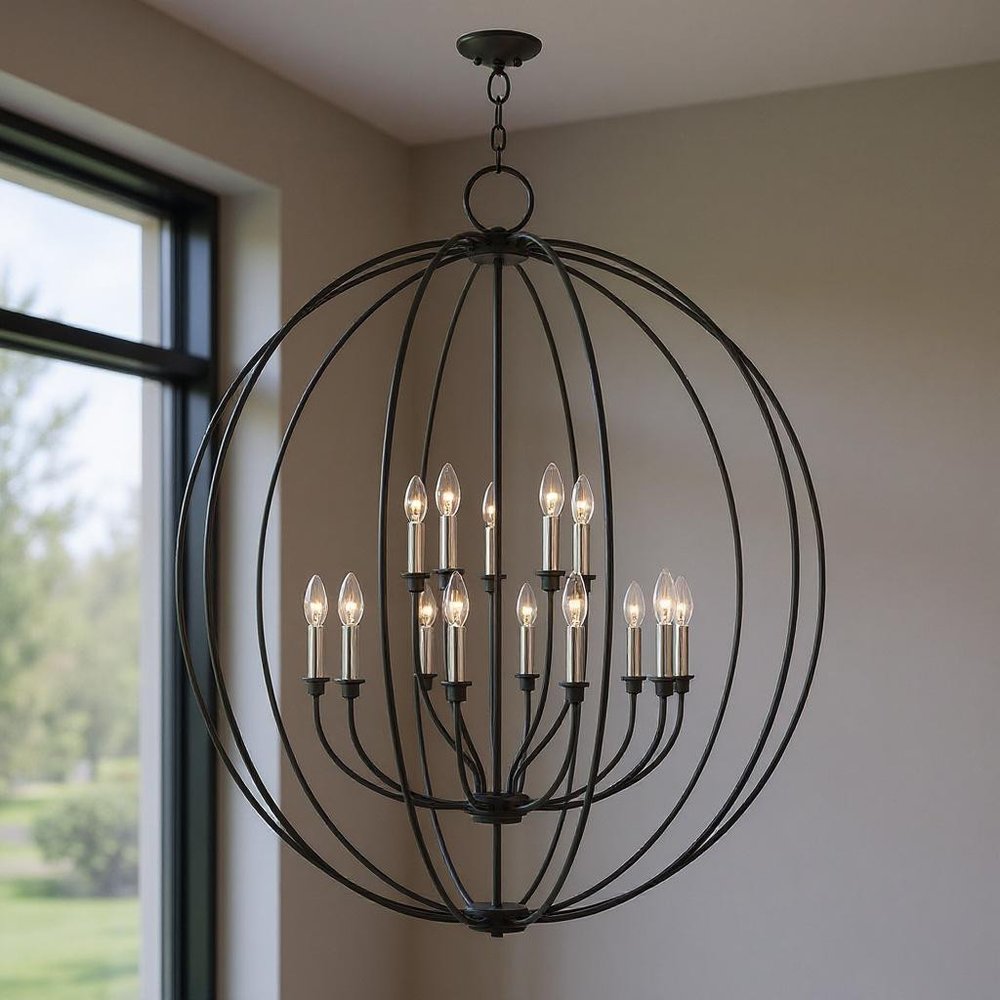 Black Multi Light Metal Dimmable Chandelier With Shades