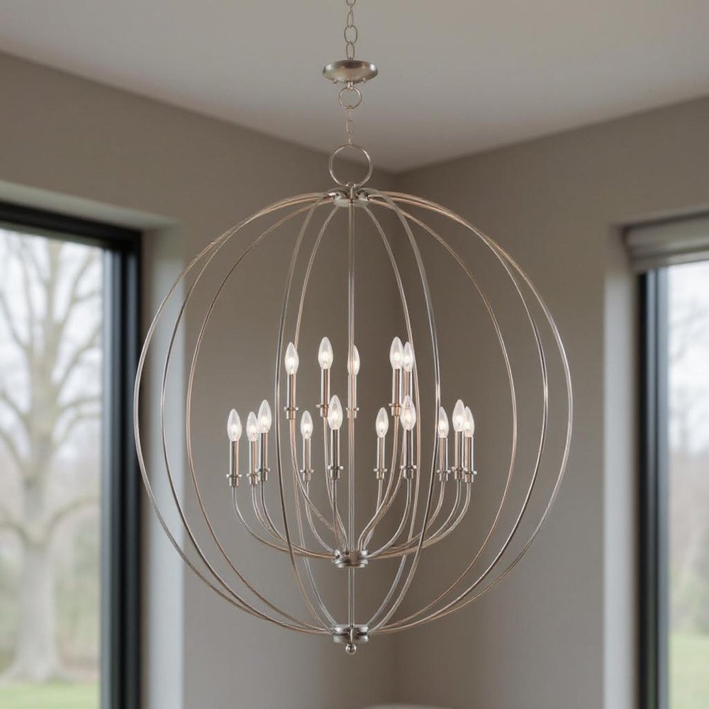 Nickel Multi Light Metal Dimmable Chandelier With Shades