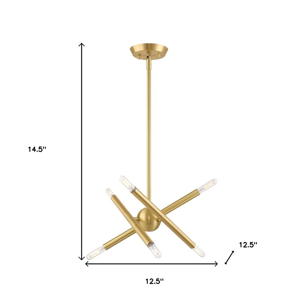 Brass Six Light Metal Dimmable Chandelier With Shades