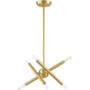 Brass Six Light Metal Dimmable Chandelier With Shades