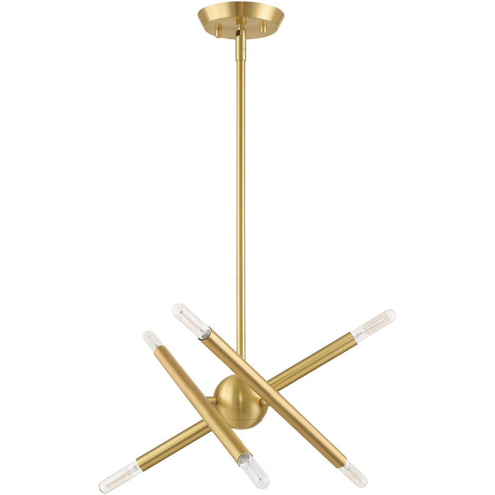 Brass Six Light Metal Dimmable Chandelier With Shades
