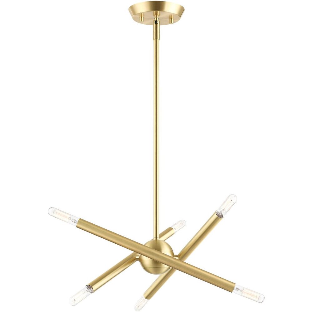 Brass Six Light Metal Dimmable Chandelier With Shades