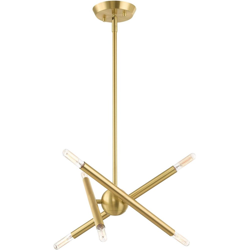Brass Six Light Metal Dimmable Chandelier With Shades