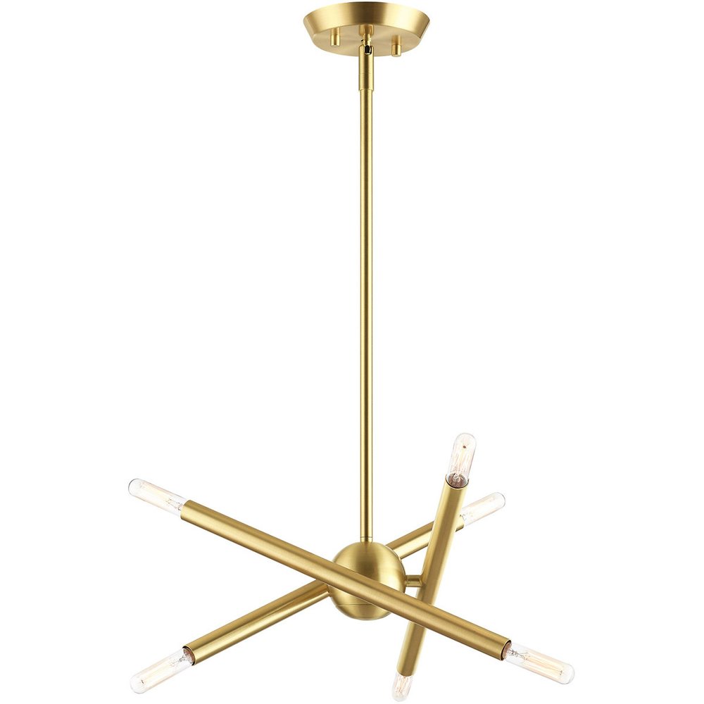 Brass Six Light Metal Dimmable Chandelier With Shades